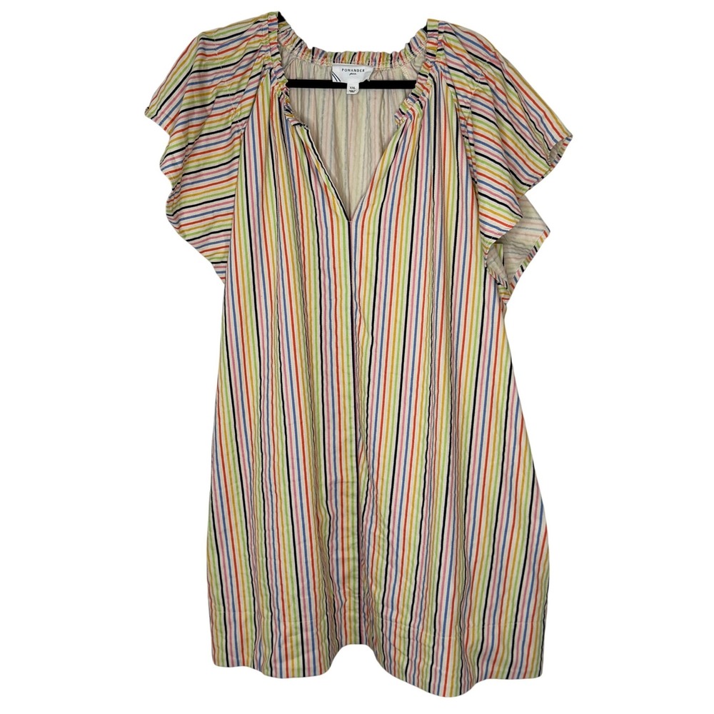 Pomander Place Multi Color Striped Flutter Sleeve Mini Dress XXL B1486 Rainbow - Picture 2 of 12